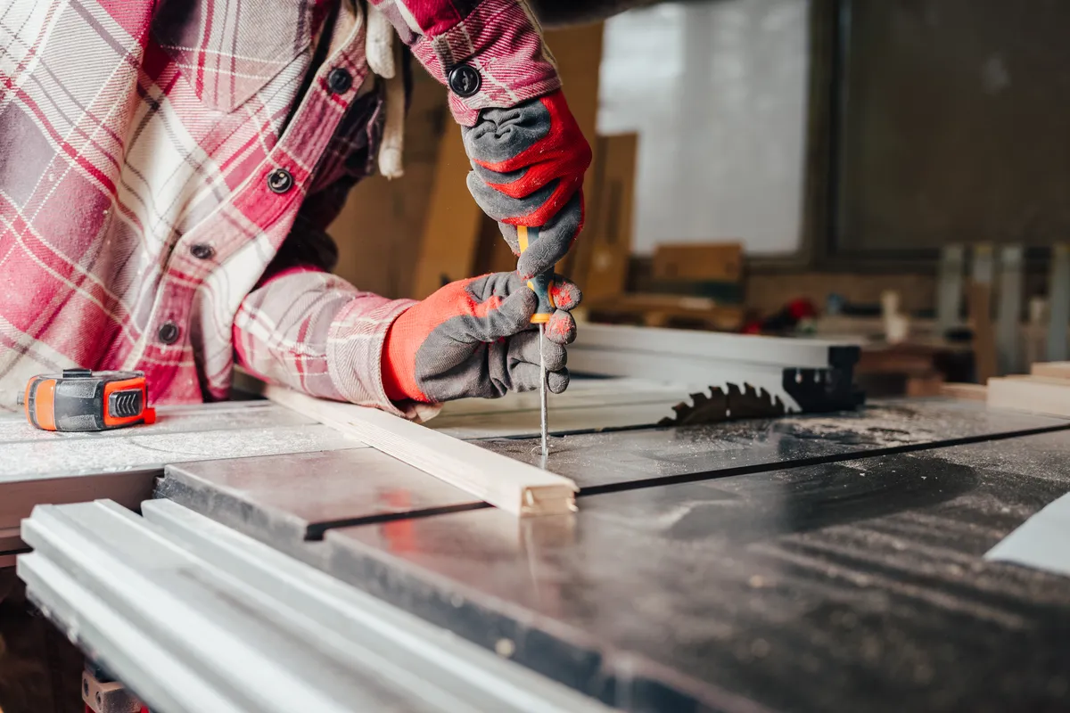 Carpenter cuts plywood